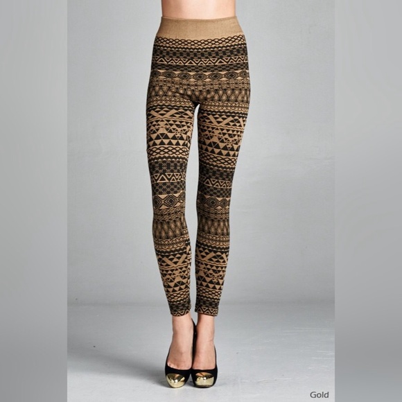 💄Black & Gold Aztec Fleece lined Leggings! - Picture 3 of 4