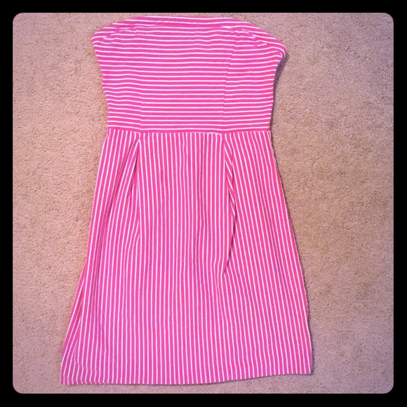 Strapless pink and white striped Old Navy dress