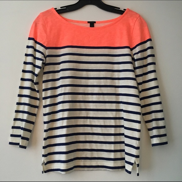 J. Crew XS boatneck striped 3/4 length tee
