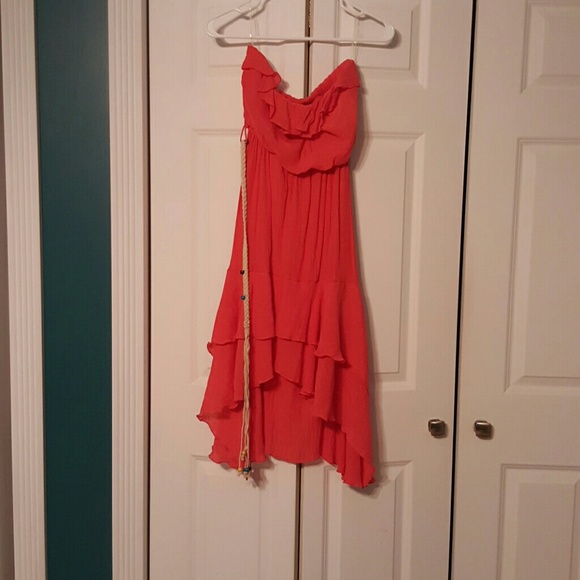 Coral strapless dress