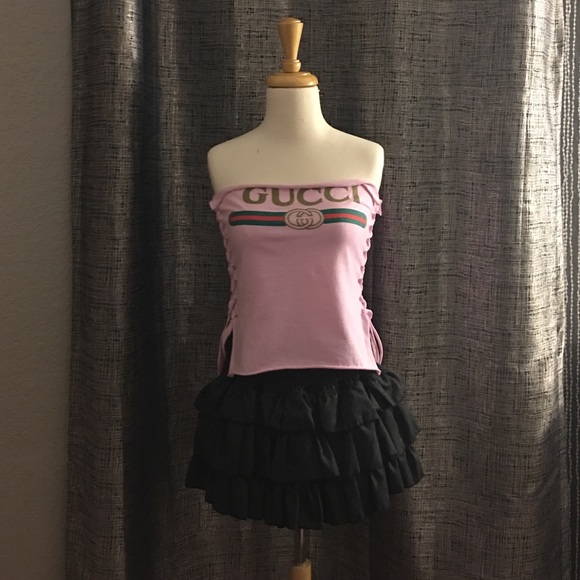 Upcycled Gucci tube top and ruffle mini skirt ❤️