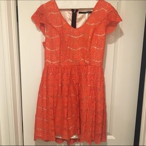 Kensie Orange lace dress with zipper detail