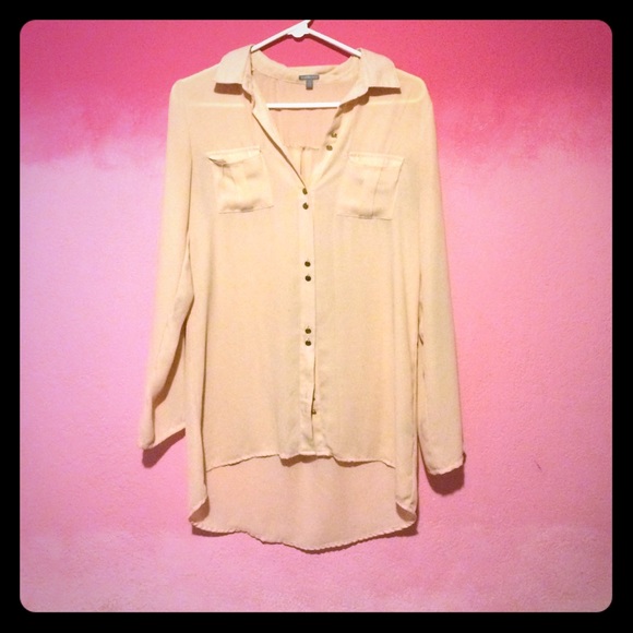 Blush pink button up blouse with collar