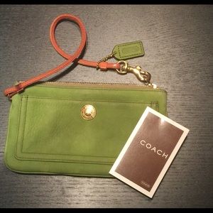 Coach green suede wristlet