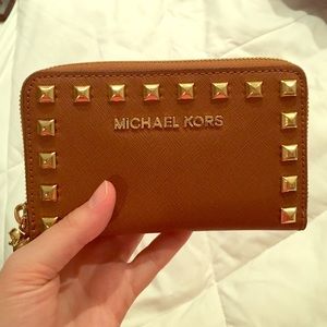 Michael Kors Brown Gold Studded Wristlet