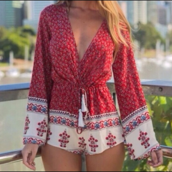 Short red floral romper