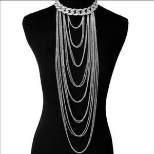 Silver Choker & Chains Statement Necklace