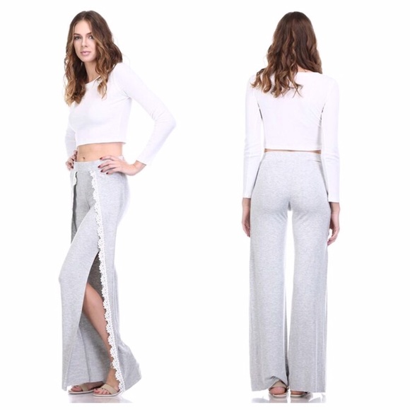 Comfortable Gray Pants with Detailed Lace - Picture 2 of 2