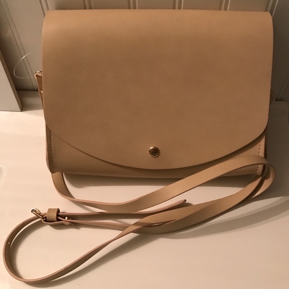 Cesca Faux Leather Crossbody Bag Purse Beige - Picture 3 of 4