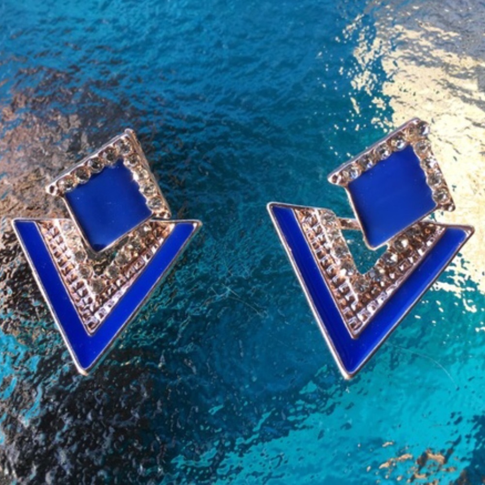 Blue Triangle Earrings - Picture 6 of 7