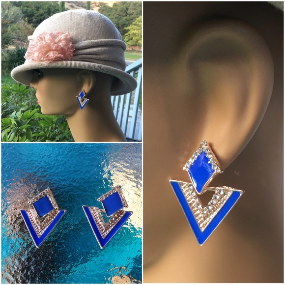 Blue Triangle Earrings - Picture 3 of 7