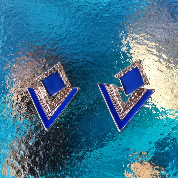 Blue Triangle Earrings - Picture 2 of 7