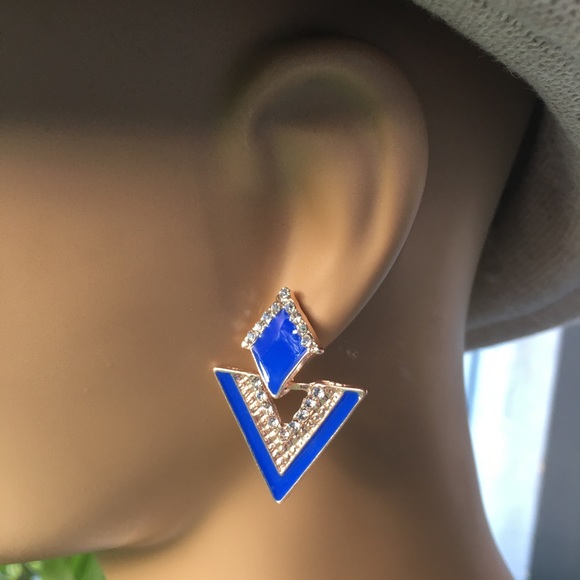 Blue Triangle Earrings - Picture 4 of 7
