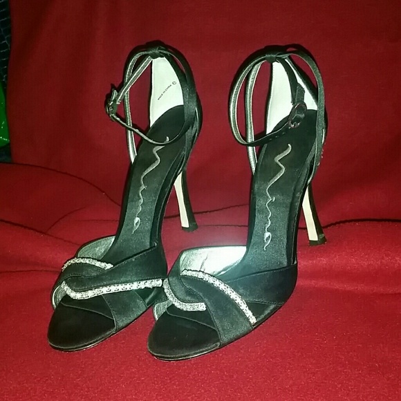 Black satin Nina heels