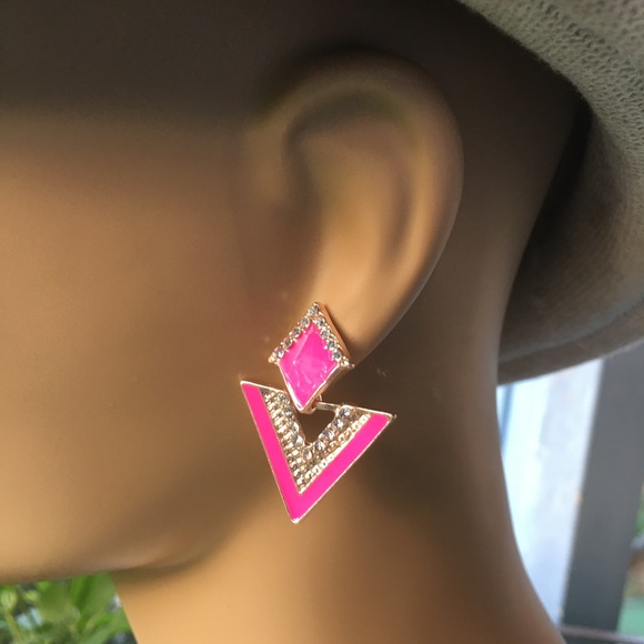 Pink Triangle Earrings - Picture 6 of 8