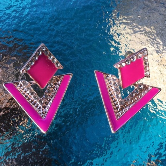 Pink Triangle Earrings - Picture 5 of 8