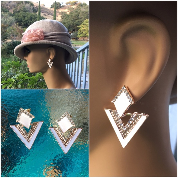White Triangle Earrings - Picture 2 of 7