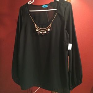 Long sleeve blouse with attached necklace