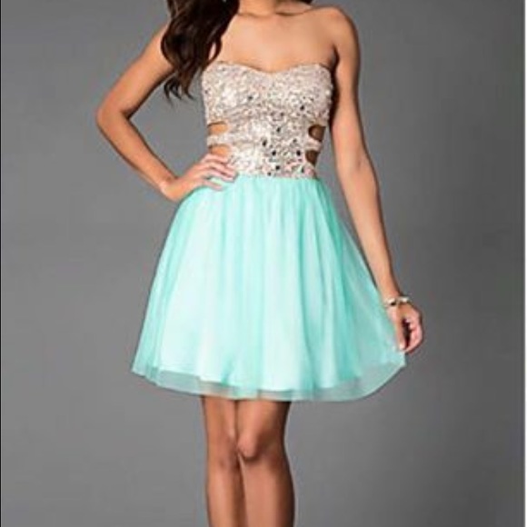 Mint and gold short prom dress size 4 - Picture 1 of 4