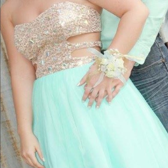 Mint and gold short prom dress size 4 - Picture 3 of 4