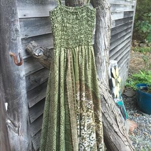 Green silk Indian print dress