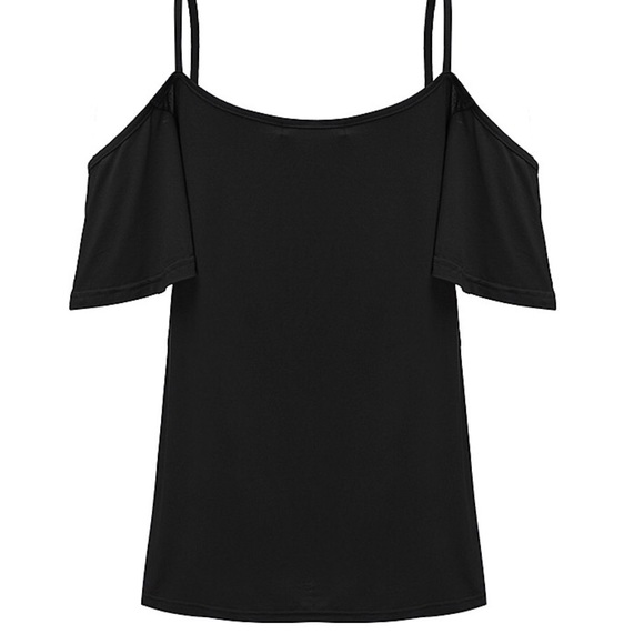 Soft and Sexy Off Shoulder Strappy T Shirt -Black - Picture 2 of 8