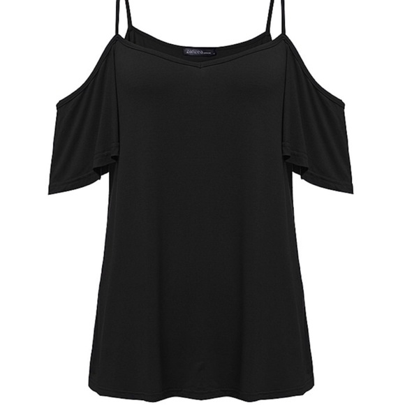 Soft and Sexy Off Shoulder Strappy T-White or Sand - Picture 3 of 7