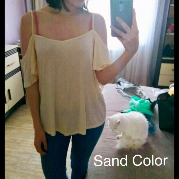 Soft and Sexy Off Shoulder Strappy T-White or Sand - Picture 7 of 7