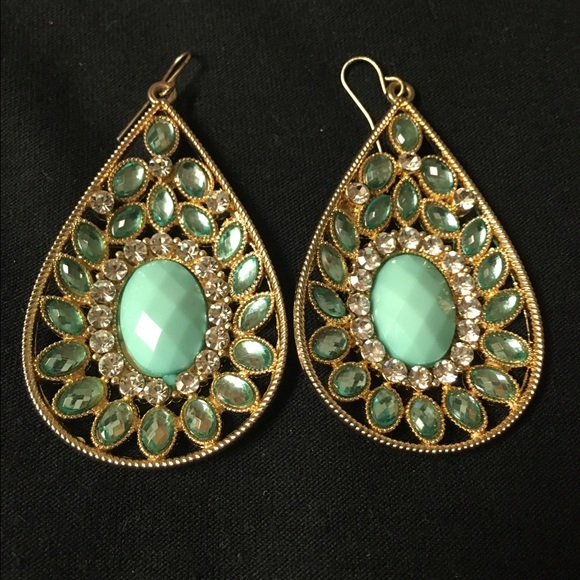 Gold, mint earrings