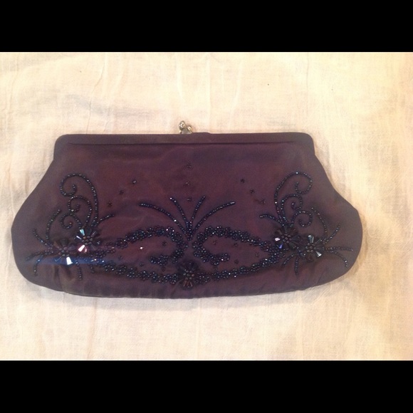 Navy satin beaded clutch