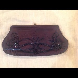 Navy satin beaded clutch