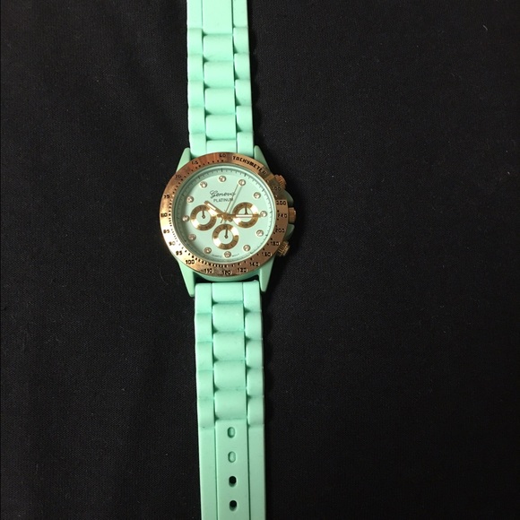Mint and gold Geneva watch