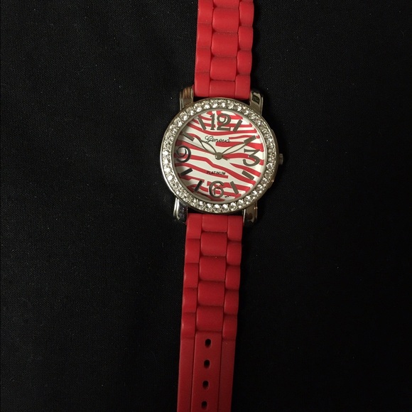 Red and zebra stripe Geneva watch