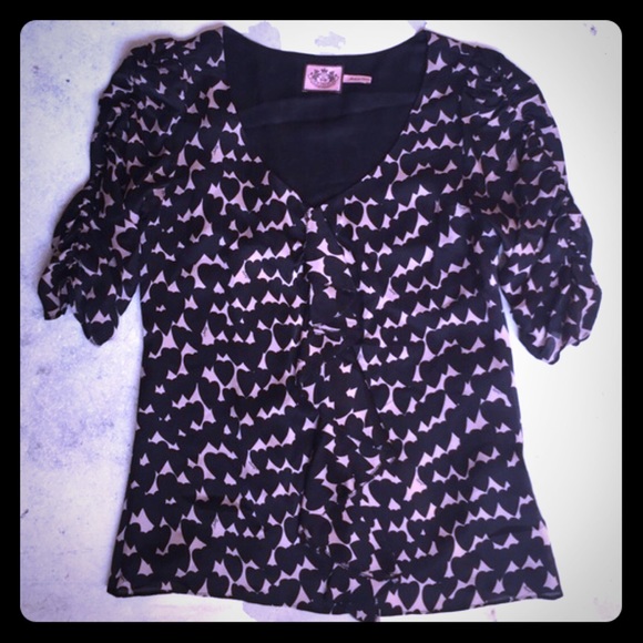 Heart Print Juicy Silk Blouse