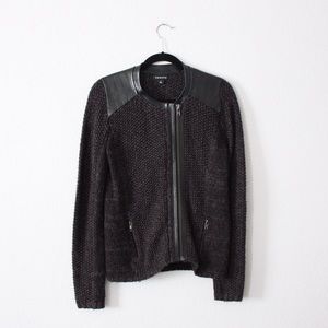 ⭐️SALE!⭐️ Trouvé Faux-Leather Trimmed Zip Cardigan