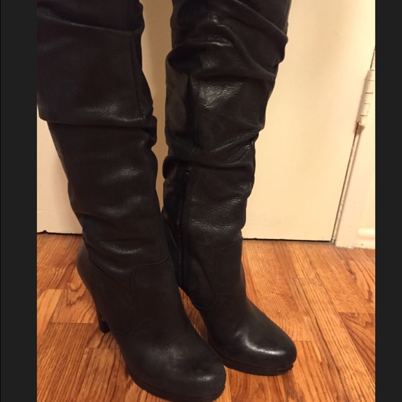 Black leather slouch boots