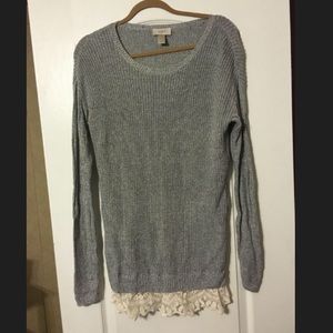 Grey LOFT sweater with lace