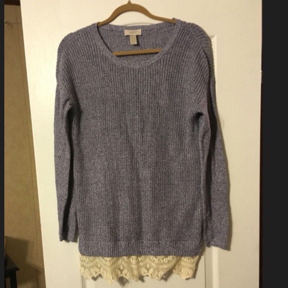 Blue/purple LOFT sweater with lace.