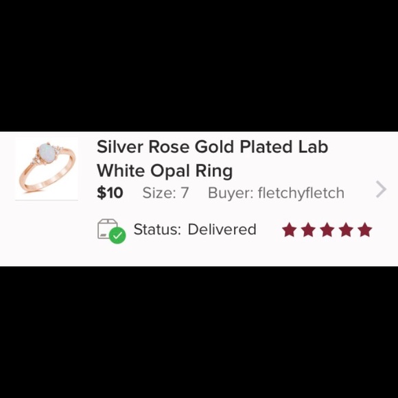 Silver Rose Gold Plated Lab White Opal Ring - Picture 4 of 4