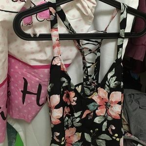 Black/peach floral top