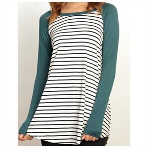 👍2 for $20👍 Green Striped Raglan Top