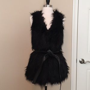 H&M size 2 black faux fur long vest