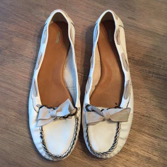 Cream bow loafers