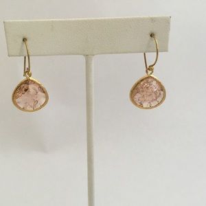 Peach pink quartz earrings. Rutillated quartz.