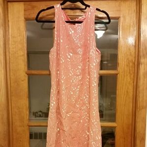 Erin Fetherston pink & gold asymmetrical hem dress