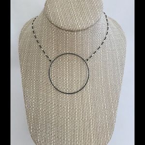 Gunmetal Open Circle Necklace Black/Silver Chain.