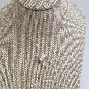 Rose gold crystal solitaire pendant necklace. Cz