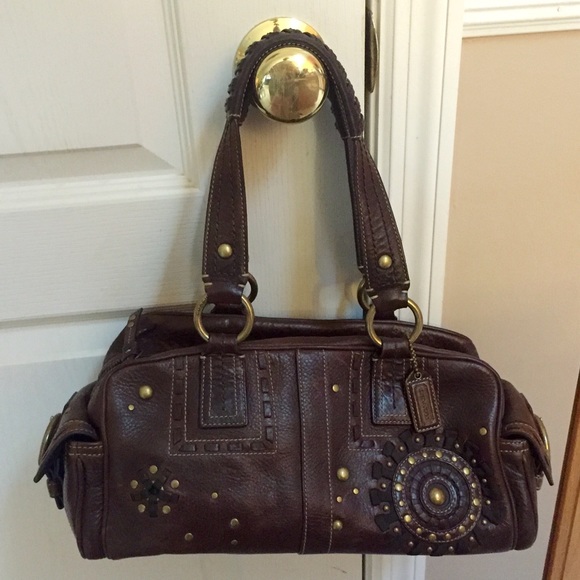 Authentic Brown Leather Coach Purse w/ Gold Accent