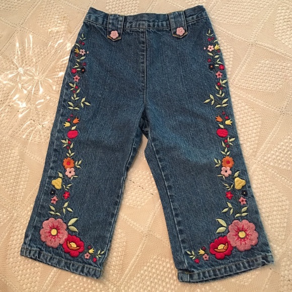 Gymboree pull on denim embroidered jeans. Like new