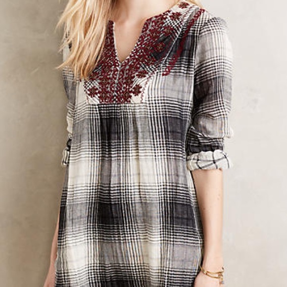 Anthropologie Floreat Embroidered Flannel Tunic XS